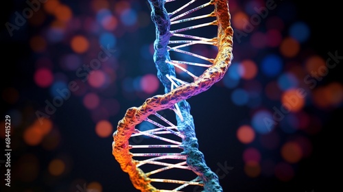 A detailed depiction of a DNA double helix, illustrating its ladder-like structure and base pair interactions.