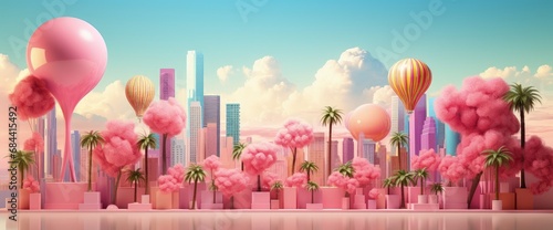 Dreamy Pink Cityscape with Vibrant Abstract Elements photo