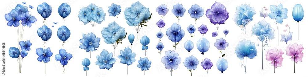 Balloon  Flower Set Concept Props For Icon Designing Hyperrealistic Highly Detailed Isolated On Transparent Background Png File