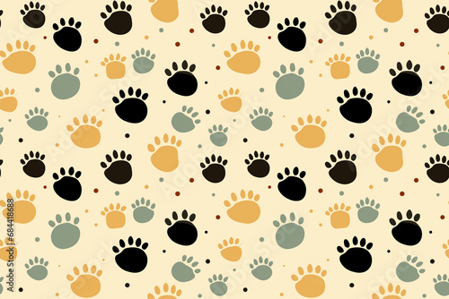 seamless pattern with footsteps paw prints of wild animal on white background