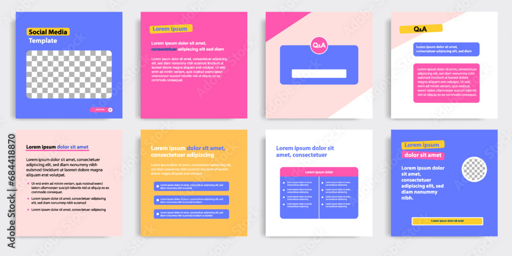 Clean minimal modern style of social media post banner layout template pack in blue, yellow, peach pastel color combination background.