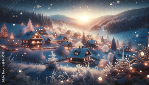 Enchanted Snowy Village at Sunset – Christmas Magic