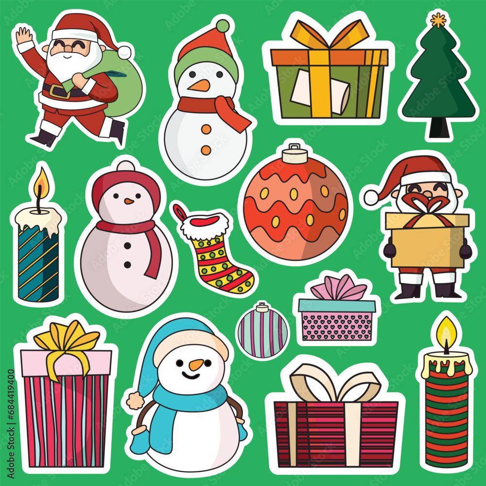 Christmas sticker printable set vector illustration, suitable for gift or decoration and graphic design element Christmas sticker printable set vector illustration, suitable for gift or decoration and graphic design element