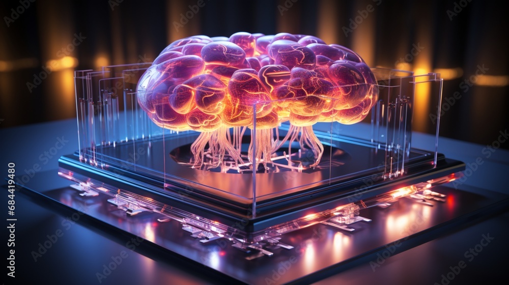 Obraz premium A holographic brain projection with futuristic, pulsating energy