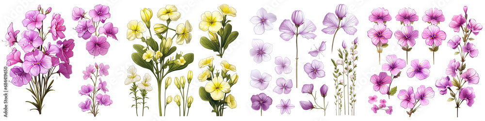 Cape Primrose  Flower Set Concept Props For Icon Designing Hyperrealistic Highly Detailed Isolated On Transparent Background Png File
