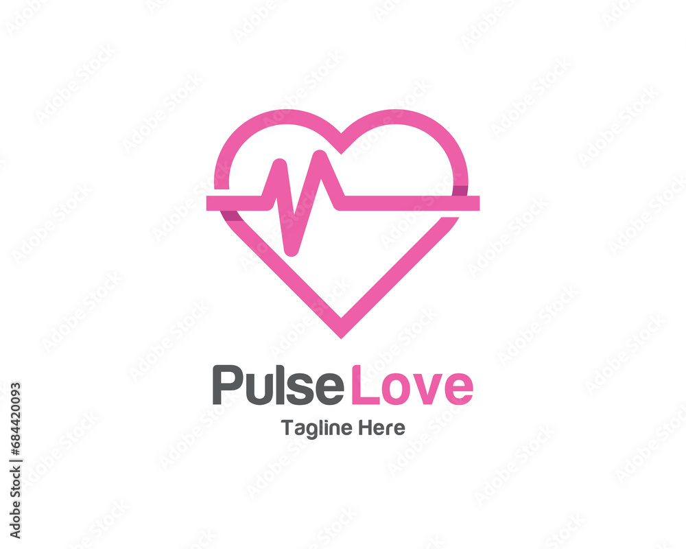 Minimalist love heart beat healthcare icon logo design vector template