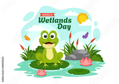 World Wetlands Day Vector Illustration on 2 February with Stork Animals and Garden Background in Holiday Celebration Flat Cartoon Design