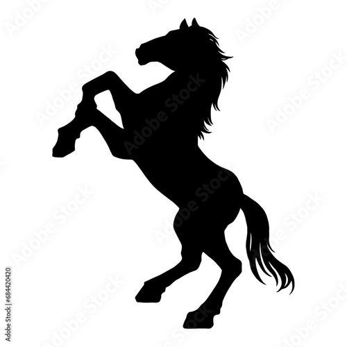 立ち上がるかっこいい黒馬のシルエットイラスト photo
