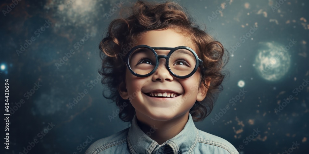 smiling young boy in glasses looking, generative AI