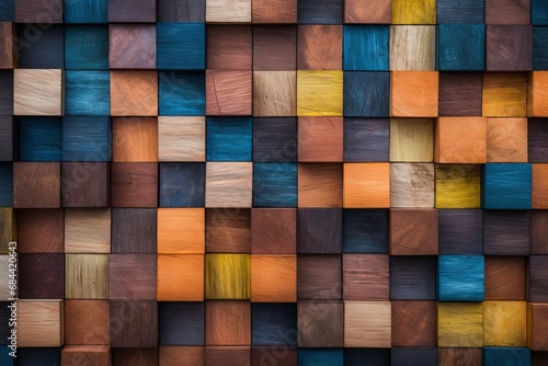 Abstract wood texture block stack on the wall for background, Abstract art wood texture architecture block for backdrop, Generative AI © Richa