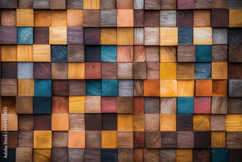 Abstract wood texture block stack on the wall for background, Abstract art wood texture architecture block for backdrop, Generative AI © Richa