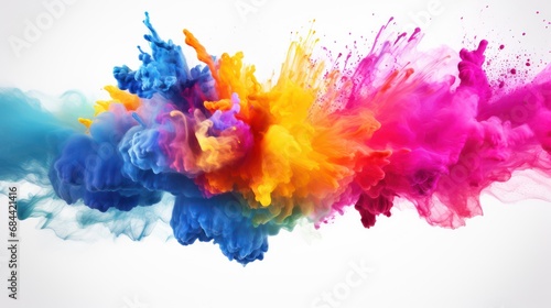 Paint Holi, colorful rainbow Holi paint splashes on isolated white background, explosion of colored powder. abstract background. © Phoophinyo