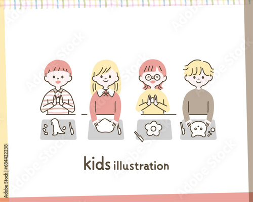 粘土遊びをする子供達