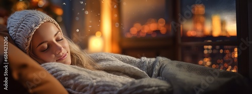 person sleeping on sofa at winter night