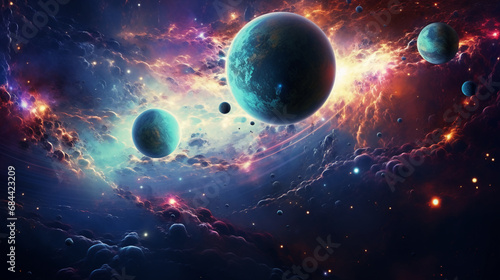 宇宙と惑星と星雲のアブストラクト背景素材