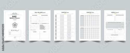 Daily Wellness Planner template set. Set of planner and to do list. Monthly, weekly, daily planner template. Vector illustration with cover page layout template