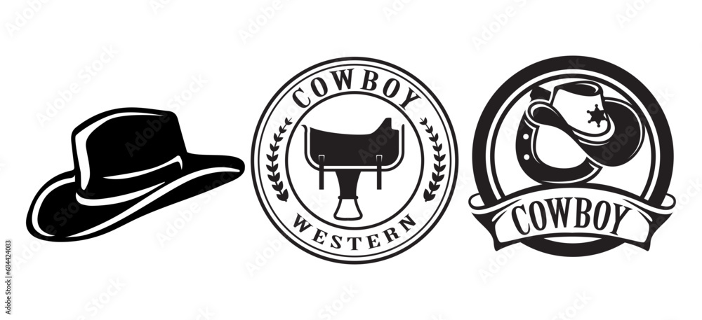 Set of cowboy western logo vector template. Cowboy silhouette template illustration. - obrazy, fototapety, plakaty 