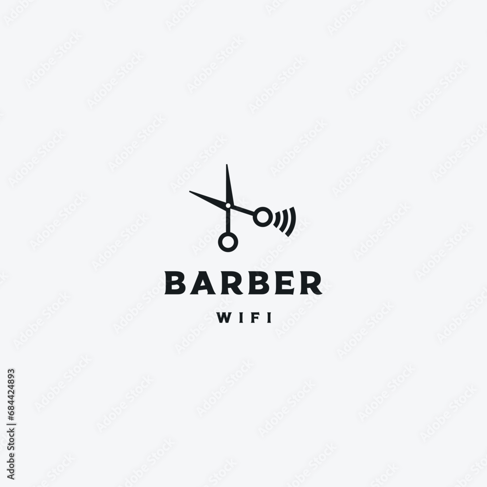 Scissors combine with wifi logo, barber connection logo concept
