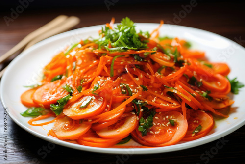 Korean salad dish made from thinly sliced carrots