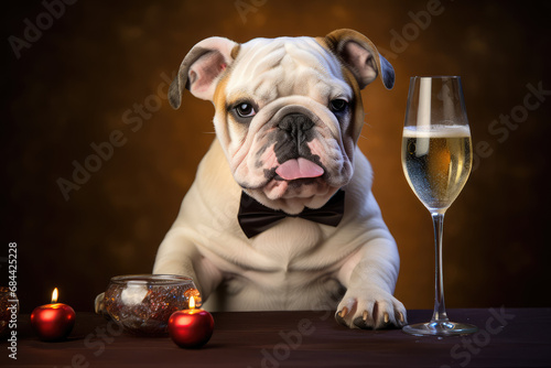 a french bulldog with a champagne glass © Kien