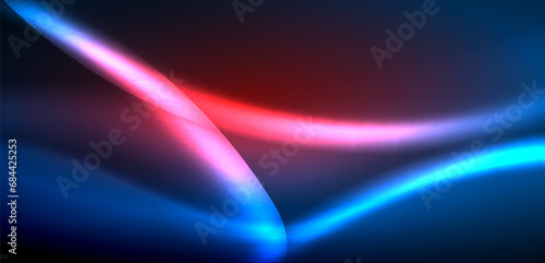 Dynamic waves in ethereal glow of neon lights. Concept merges fluidity of motion with vibrant allure of neon, crafting entrancing backdrop that embodies both vitality and futuristic sophistication
