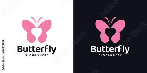 Butterfly logo design template with heart love design graphic vector illustration. Symbol, icon, creative.