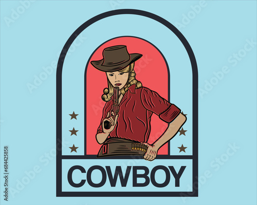 woman cowgirl with cowboy hat vector