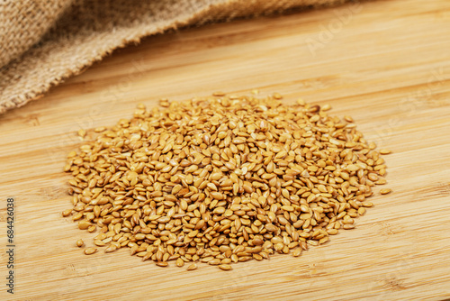 Close up of a pile of Roasted Flax Seeds