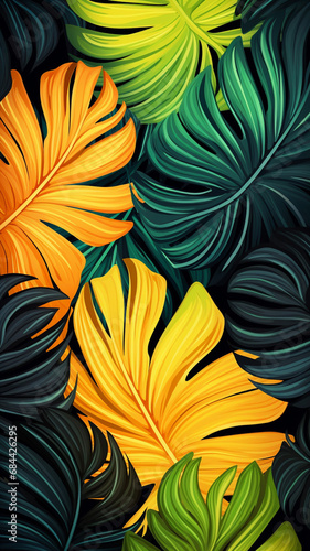 Abstract seamless pattern with tropical leaves background