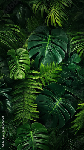 Green tropical leaves Monstera palm fern and ornamen design