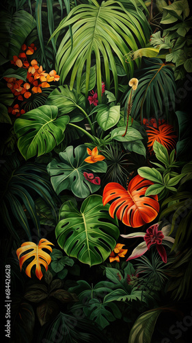 Tropical leaves and plants abstract background