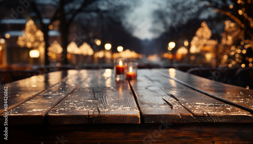 Christmas table setting in Paris, France. Decorated with candles and lights,Generative AI