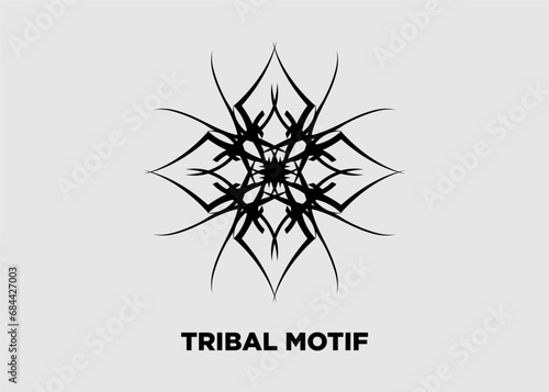 Vector illustration of tribal floral symmetrical black mandala