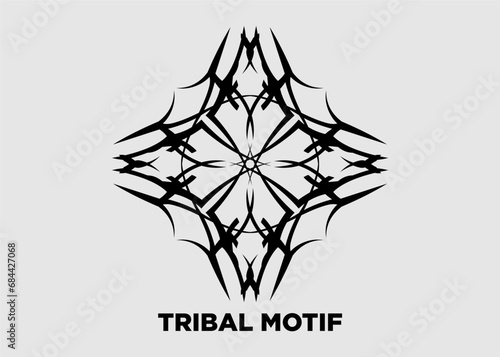 Vector illustration of tribal floral symmetrical black mandala