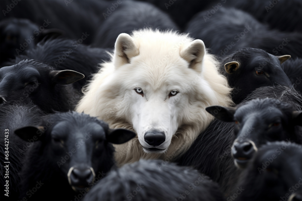 Fototapeta premium Wolf Black Sheep Clothing Animals Predator Prey