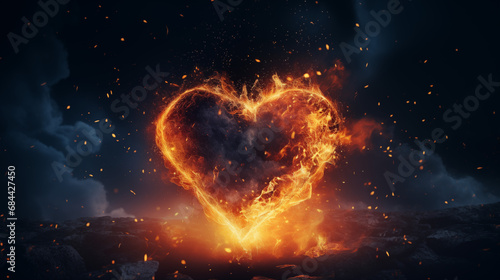 fiery heart, fire, heart, love, separation, broken heart,