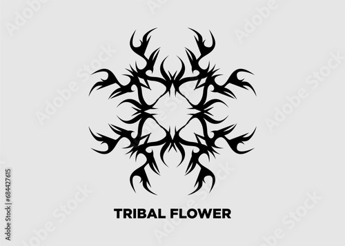 Vector illustration of tribal floral symmetrical black mandala