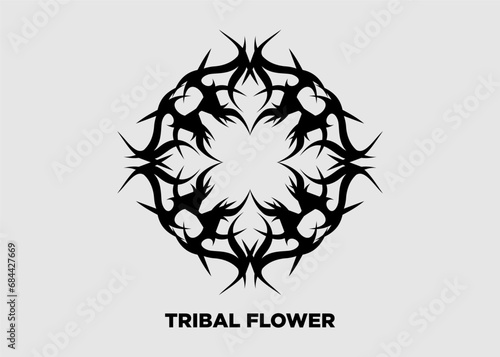 Vector illustration of tribal floral symmetrical black mandala