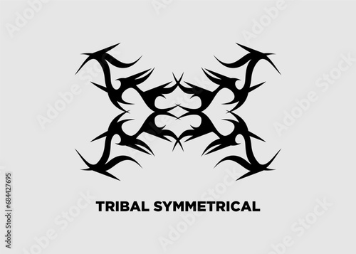 Vector illustration of tribal symmetrical black sharp wave pattern