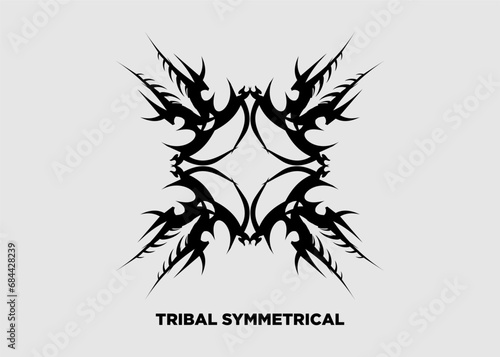 Vector illustration of tribal symmetrical black sharp wave pattern