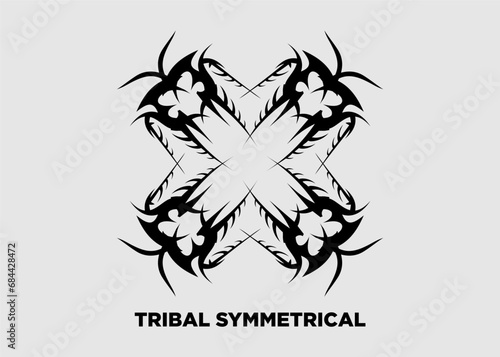 Vector illustration of tribal floral symmetrical black mandala