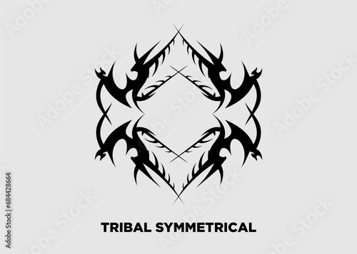 Vector illustration of tribal symmetrical black sharp wave pattern