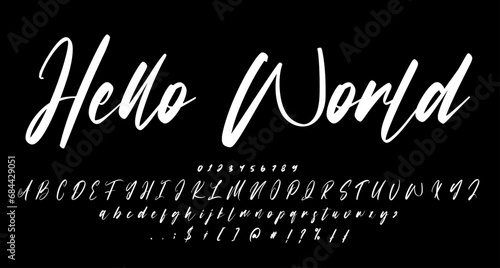hello world handwritten script sign font script vector lettering. typography. Motivational quote. Calligraphy postcard poster graphic design lettering element #684429051