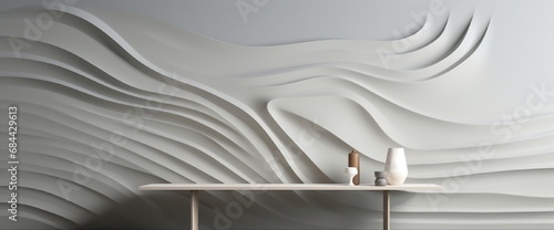 Abstract waves and fluid lines in shades of gray create a minimalist yet impactful 3D wall decor, offering a sense of tranquility and simplicity.