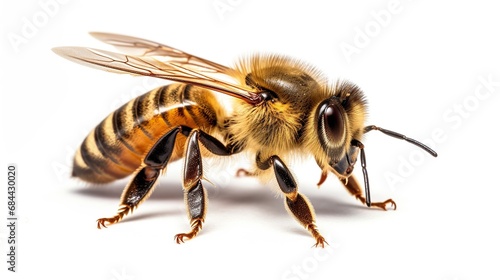 Bee isolated on white background. Apis mellifera. Macro
