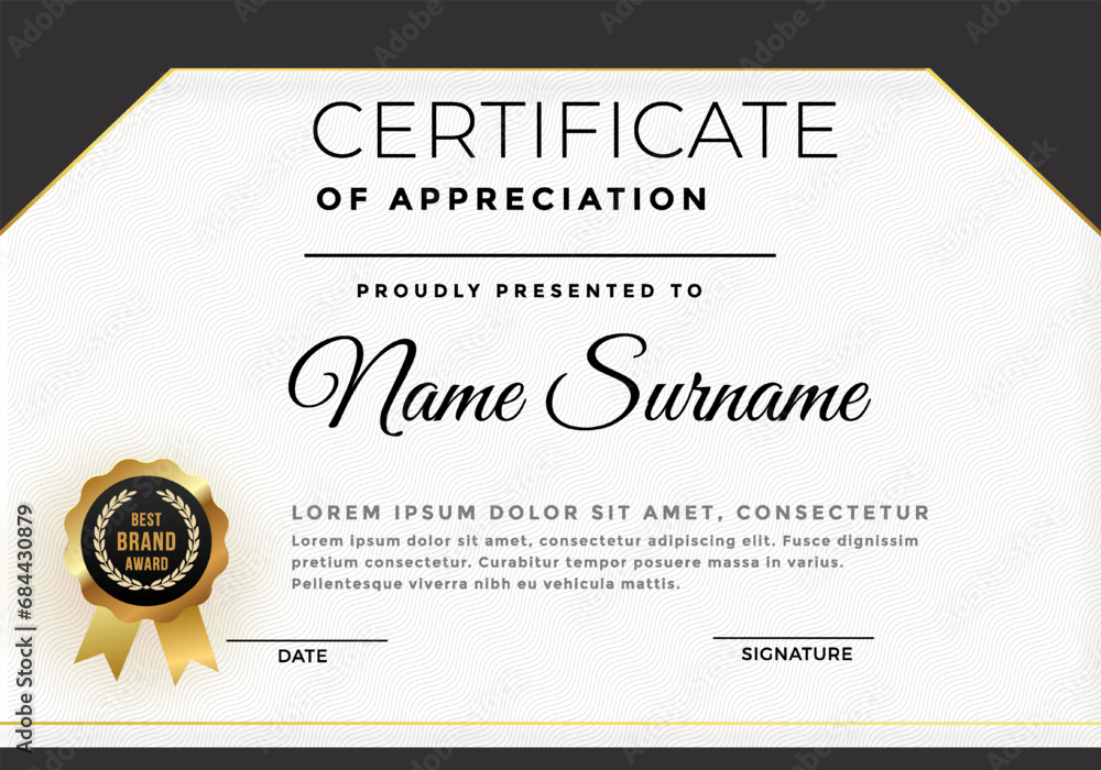 Black and gold certificate of appreciation border template with luxury ...