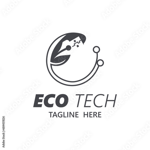 Eco technology business vector design modern. Nature technology logo with leaf and circuit tech minimalist vector illustration