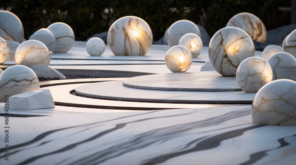 Fototapeta premium A group of white marble balls sitting on top of a white surface. Generative AI.