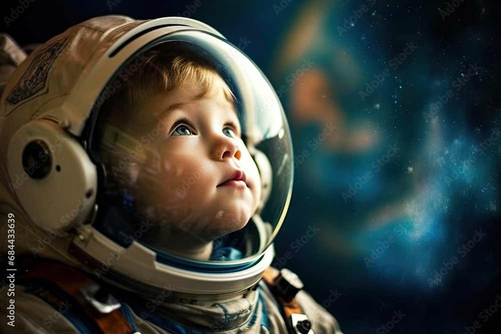 Kid looking into the deep night sky dreaming about the upcoming future and want to explore the galaxy space, idea for prayer or hope concept, Generative AI Kid looking into the deep night sky dreaming about the upcoming future and want to explore the galaxy space, idea for prayer or hope concept, Generative AI