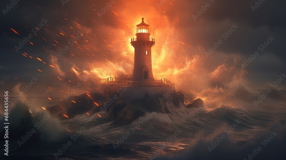lighthouse of guidance, digital art illustration, Generative AI